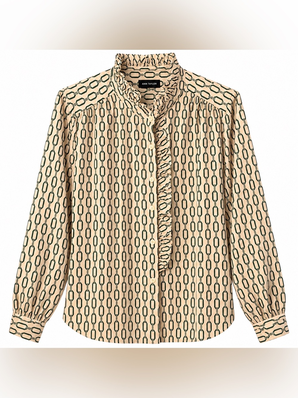 Ann Taylor Ruffle Neck Chain Link Blouse